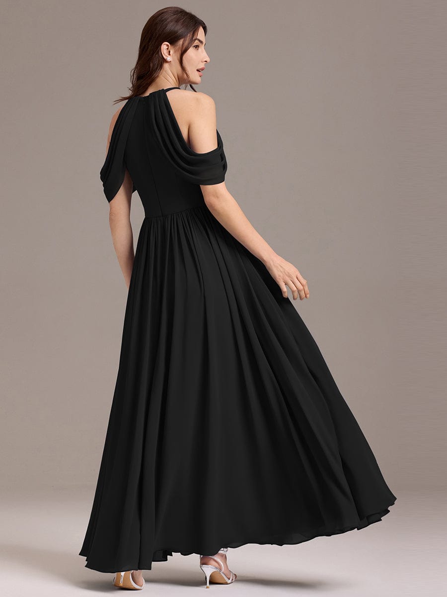ever CERES|Elegant Chiffon Cold Shoulder A-Line Bridesmaid Dress with Draped Sleeves