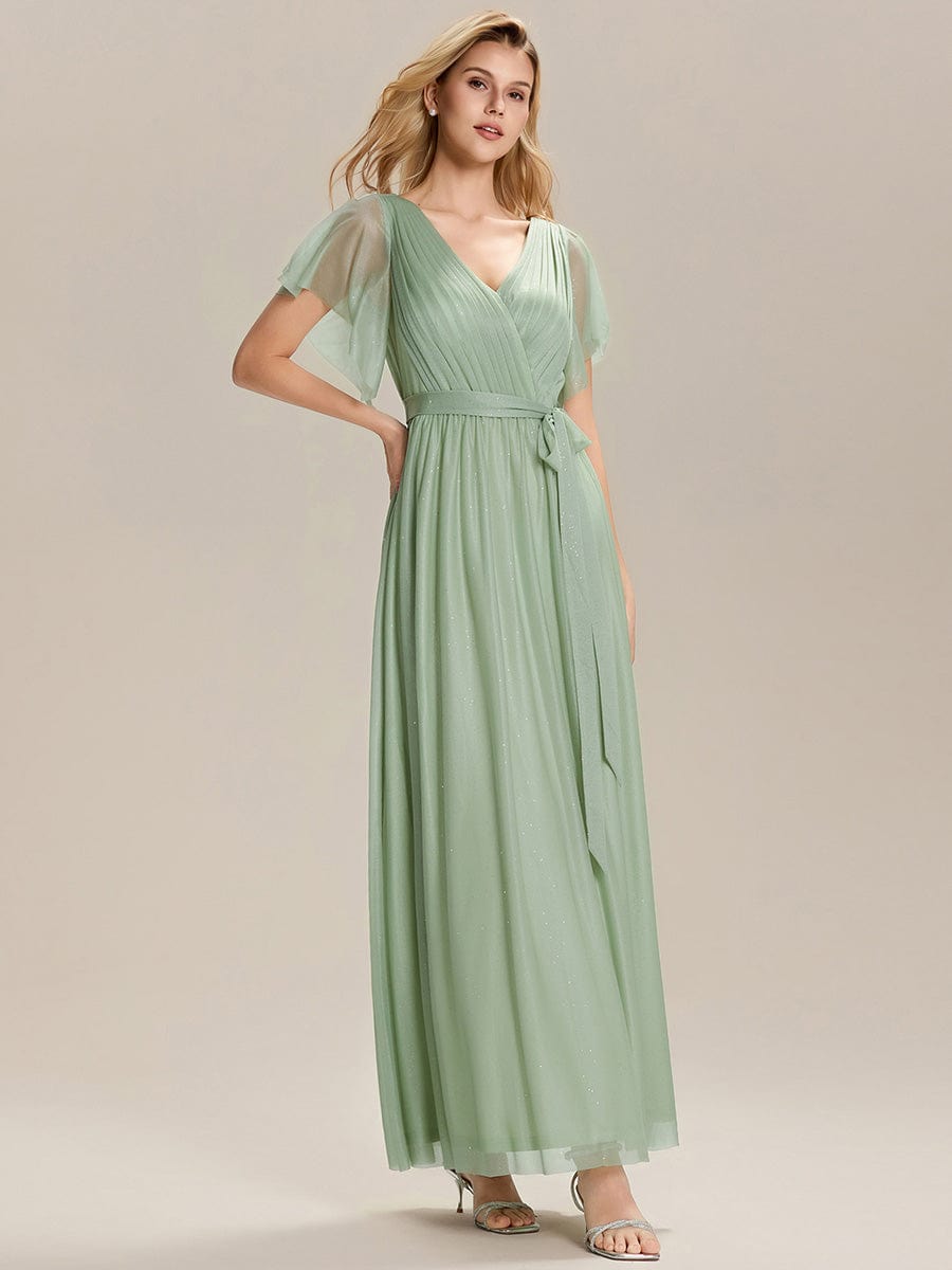 ever EMBERLY|Tie-Waist Ruffle Sleeve Maxi Bridesmaid Dress