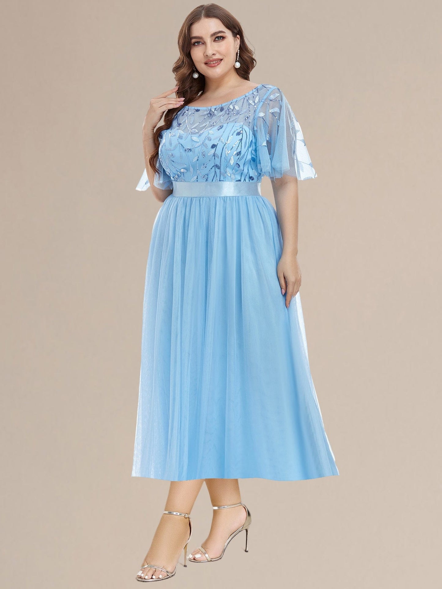 pretty TAYLOR|Plus Size Sequin Leaf Wedding Guest Dress