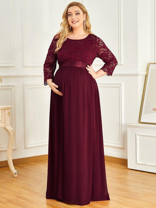 pretty KALANI|Plus Size Long Lace Sleeve Maternity Formal Dresses