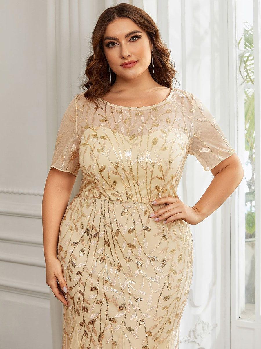 pretty JADEN|Floral Sequin Print Plus Size Mermaid Tulle Evening Dress