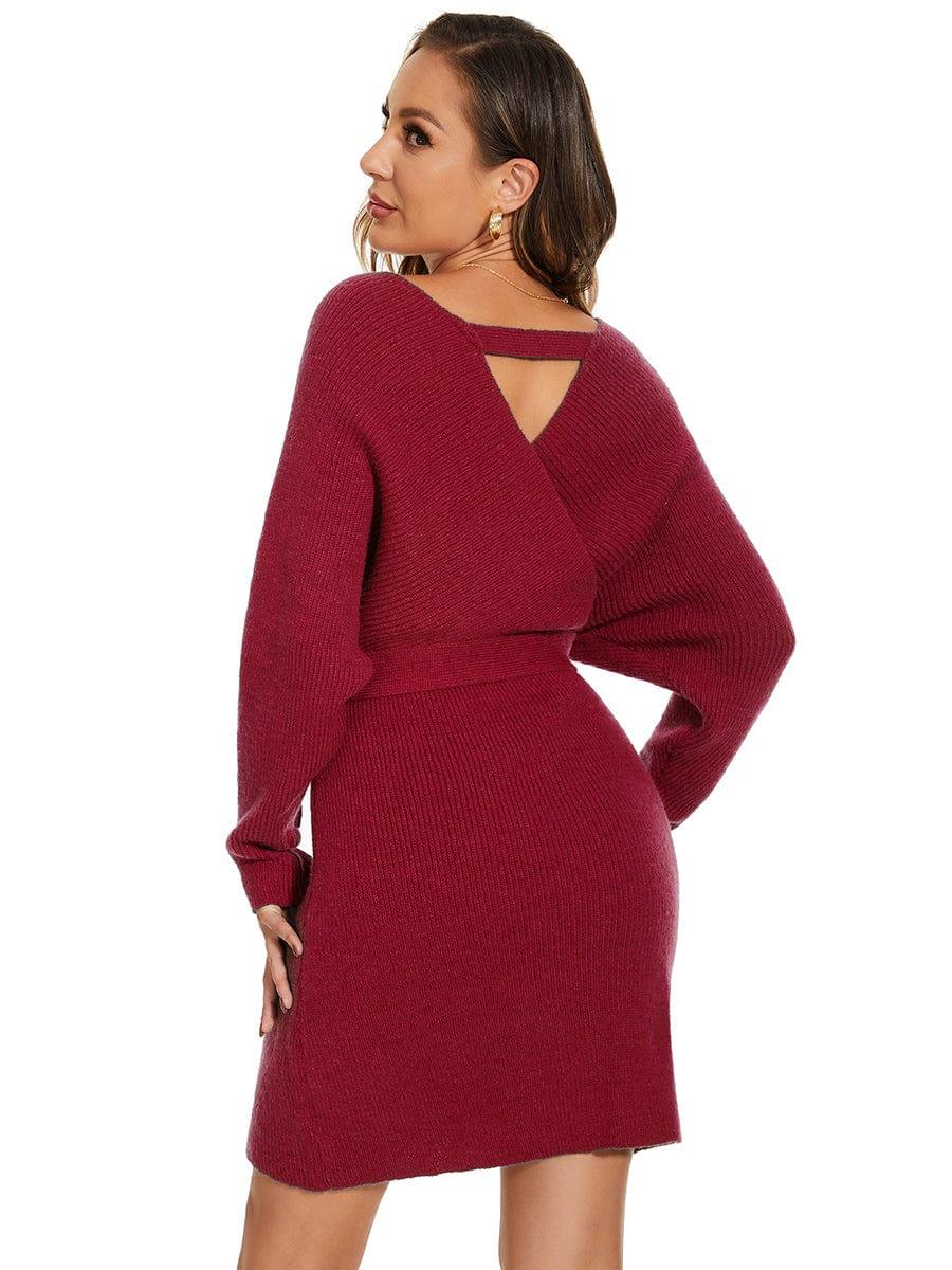 ever RACHELLE|V-Neck Wrap Long Dolman Sleeve Knit Bodycon Sweater Dress