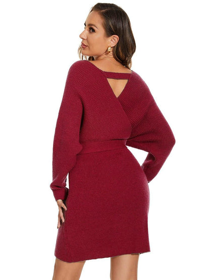 ever RACHELLE|V-Neck Wrap Long Dolman Sleeve Knit Bodycon Sweater Dress