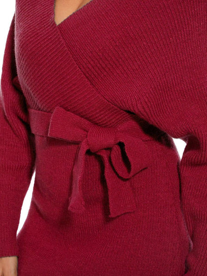 ever RACHELLE|V-Neck Wrap Long Dolman Sleeve Knit Bodycon Sweater Dress