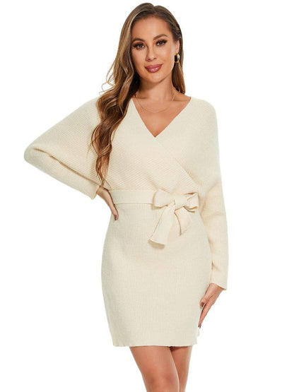 ever RACHELLE|V-Neck Wrap Long Dolman Sleeve Knit Bodycon Sweater Dress