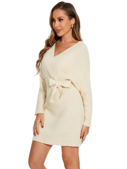 ever RACHELLE|V-Neck Wrap Long Dolman Sleeve Knit Bodycon Sweater Dress