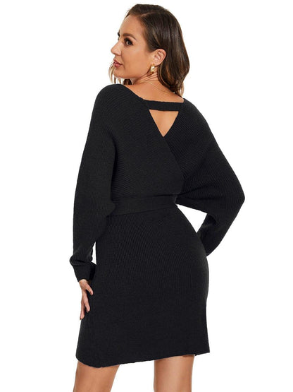 ever RACHELLE|V-Neck Wrap Long Dolman Sleeve Knit Bodycon Sweater Dress