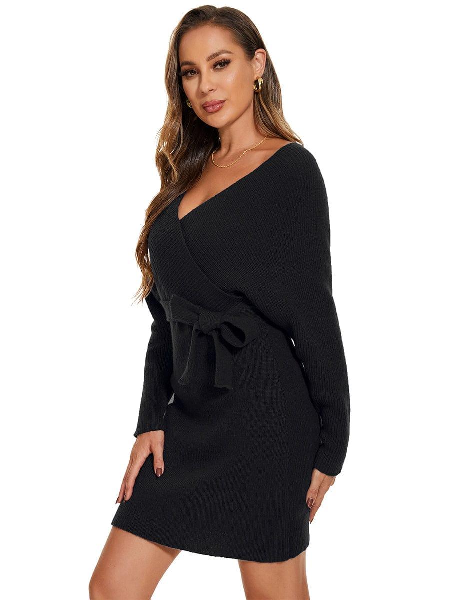 ever RACHELLE|V-Neck Wrap Long Dolman Sleeve Knit Bodycon Sweater Dress