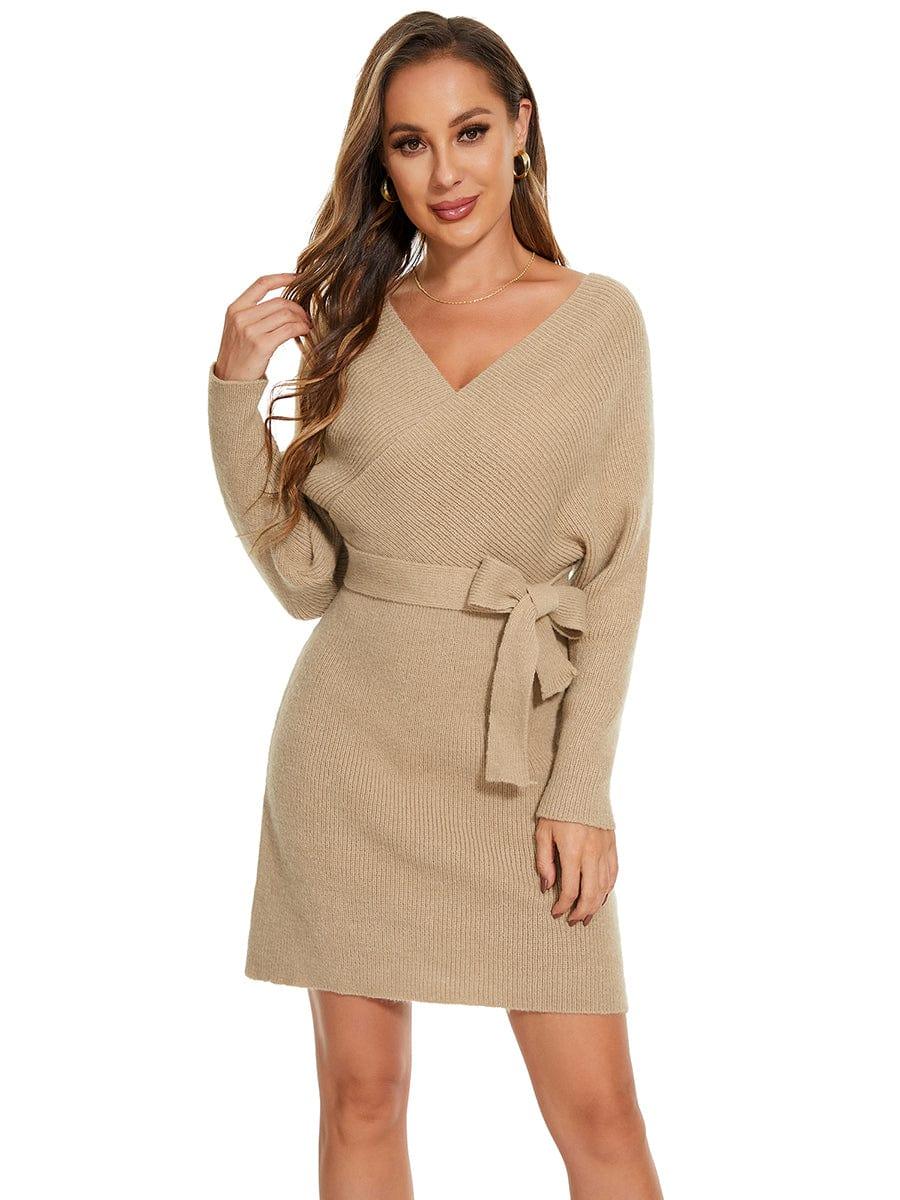 ever RACHELLE|V-Neck Wrap Long Dolman Sleeve Knit Bodycon Sweater Dress
