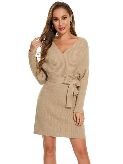 ever RACHELLE|V-Neck Wrap Long Dolman Sleeve Knit Bodycon Sweater Dress