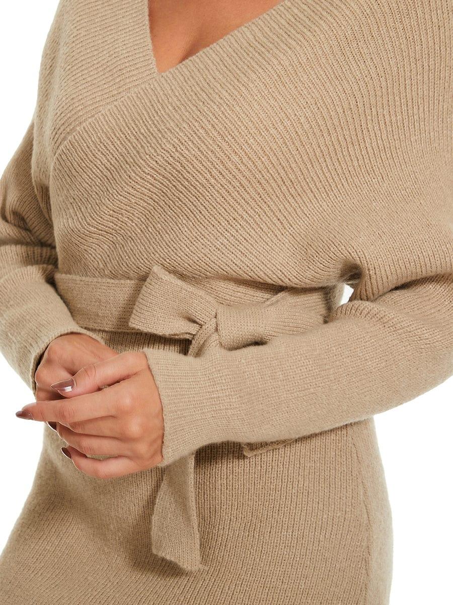 ever RACHELLE|V-Neck Wrap Long Dolman Sleeve Knit Bodycon Sweater Dress