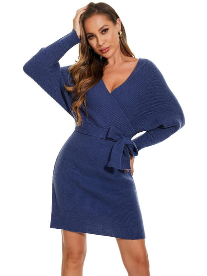 ever RACHELLE|V-Neck Wrap Long Dolman Sleeve Knit Bodycon Sweater Dress