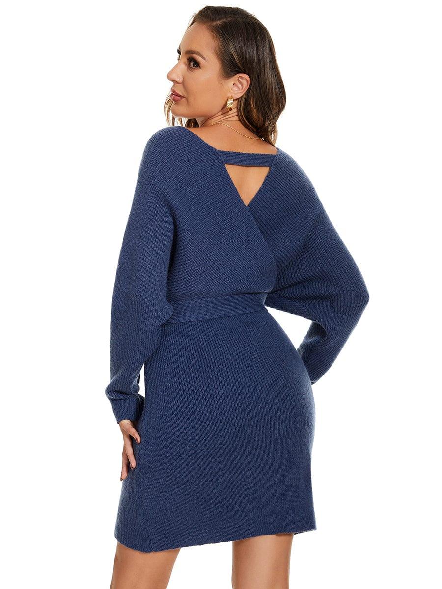 ever RACHELLE|V-Neck Wrap Long Dolman Sleeve Knit Bodycon Sweater Dress