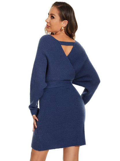 ever RACHELLE|V-Neck Wrap Long Dolman Sleeve Knit Bodycon Sweater Dress