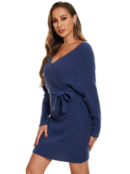 ever RACHELLE|V-Neck Wrap Long Dolman Sleeve Knit Bodycon Sweater Dress