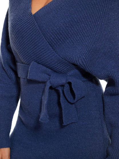 ever RACHELLE|V-Neck Wrap Long Dolman Sleeve Knit Bodycon Sweater Dress