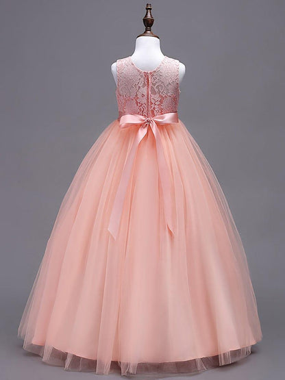 ROSA MAE|Princess Bow Sleeveless Lace Tulle Flower Girl Dress