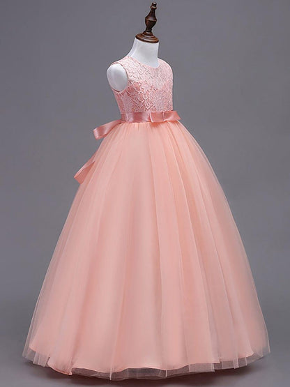 ROSA MAE|Princess Bow Sleeveless Lace Tulle Flower Girl Dress