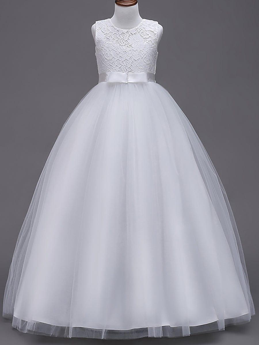 ROSA MAE|Princess Bow Sleeveless Lace Tulle Flower Girl Dress