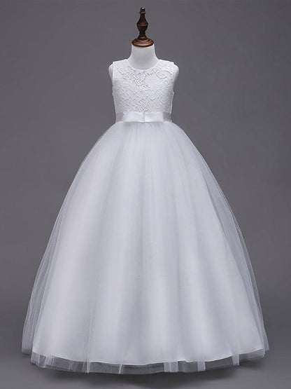 ROSA MAE|Princess Bow Sleeveless Lace Tulle Flower Girl Dress