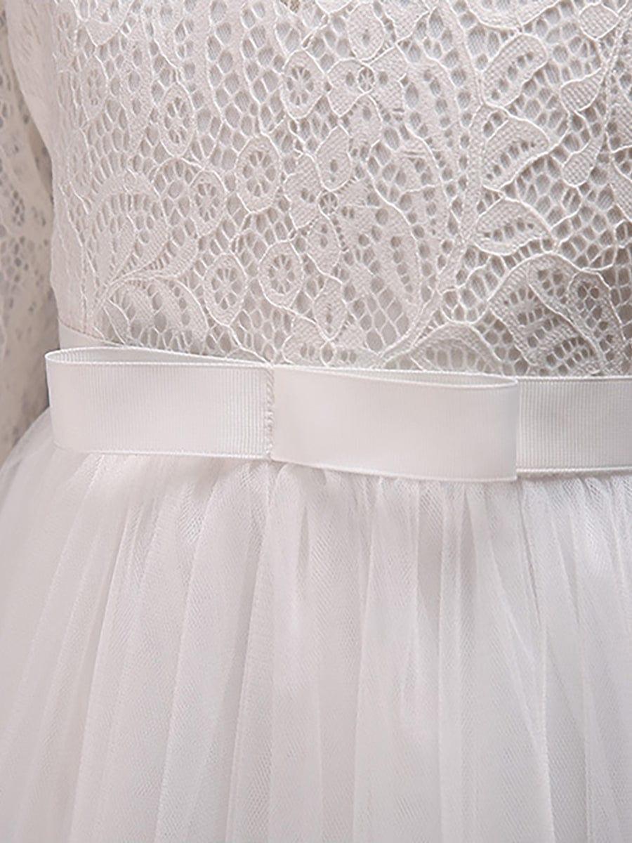 ISANNA|Charming Bow Lace Flower Girl Dress with Long Sleeves