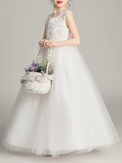 BRIE|Gorgeous White Lace and Tulle Flower Girl Dress with Flower Appliques