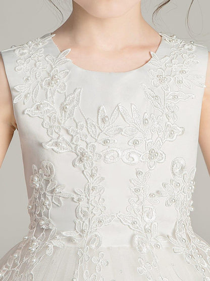 BRIE|Gorgeous White Lace and Tulle Flower Girl Dress with Flower Appliques