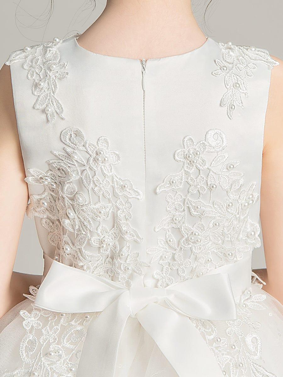 BRIE|Gorgeous White Lace and Tulle Flower Girl Dress with Flower Appliques