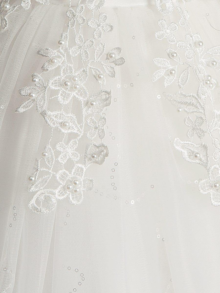 BRIE|Gorgeous White Lace and Tulle Flower Girl Dress with Flower Appliques