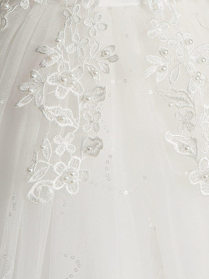 BRIE|Gorgeous White Lace and Tulle Flower Girl Dress with Flower Appliques