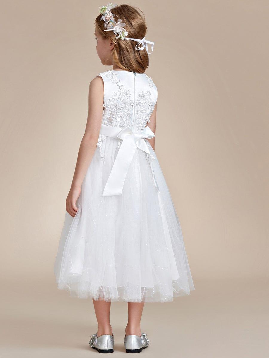 BRIE|Gorgeous White Lace and Tulle Flower Girl Dress with Flower Appliques