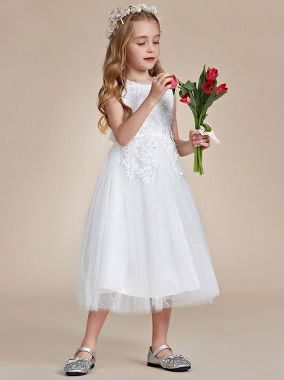 BRIE|Gorgeous White Lace and Tulle Flower Girl Dress with Flower Appliques