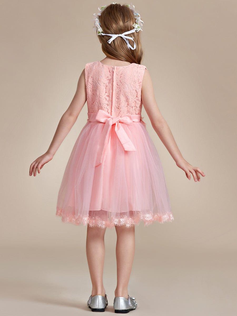 AURETTA|White Lace Tulle Flower Girl Dress with Bow Back Detail