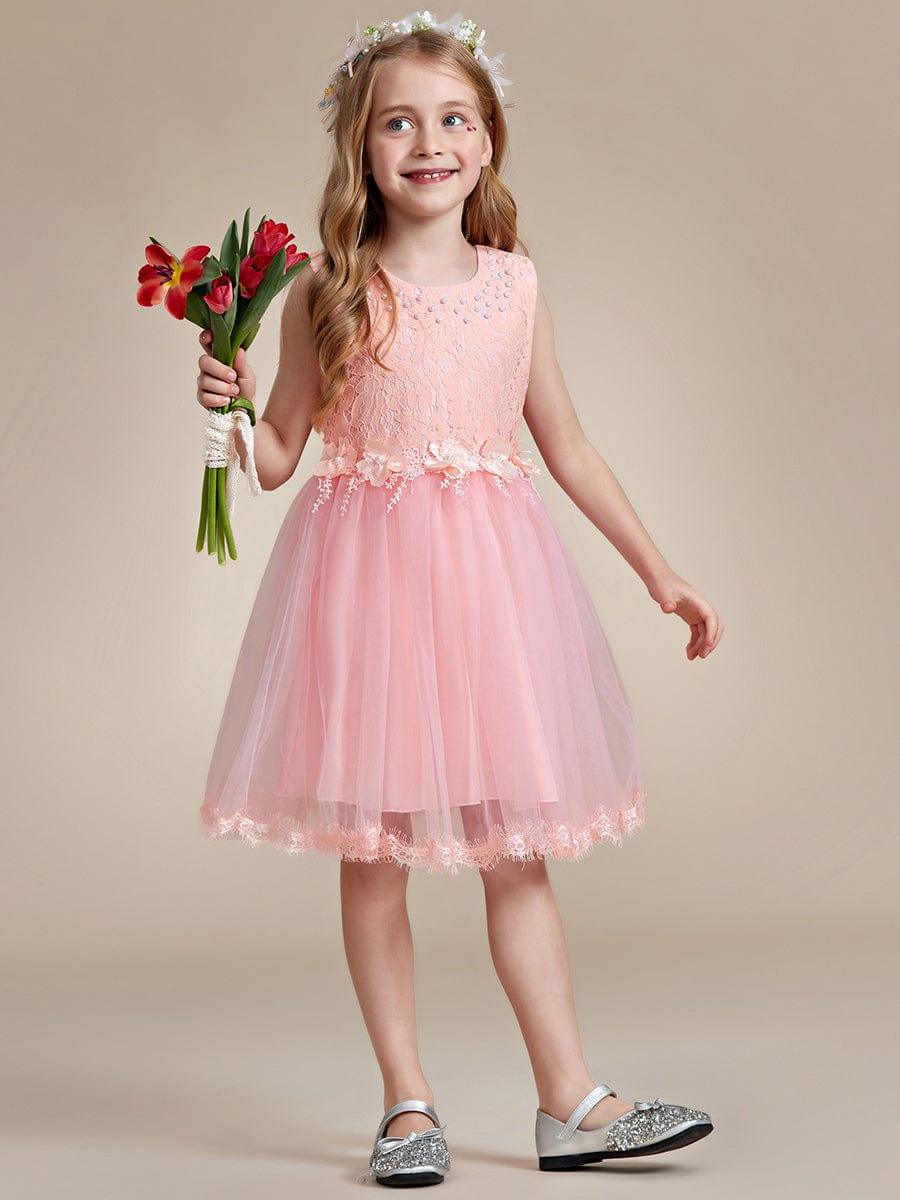 AURETTA|White Lace Tulle Flower Girl Dress with Bow Back Detail