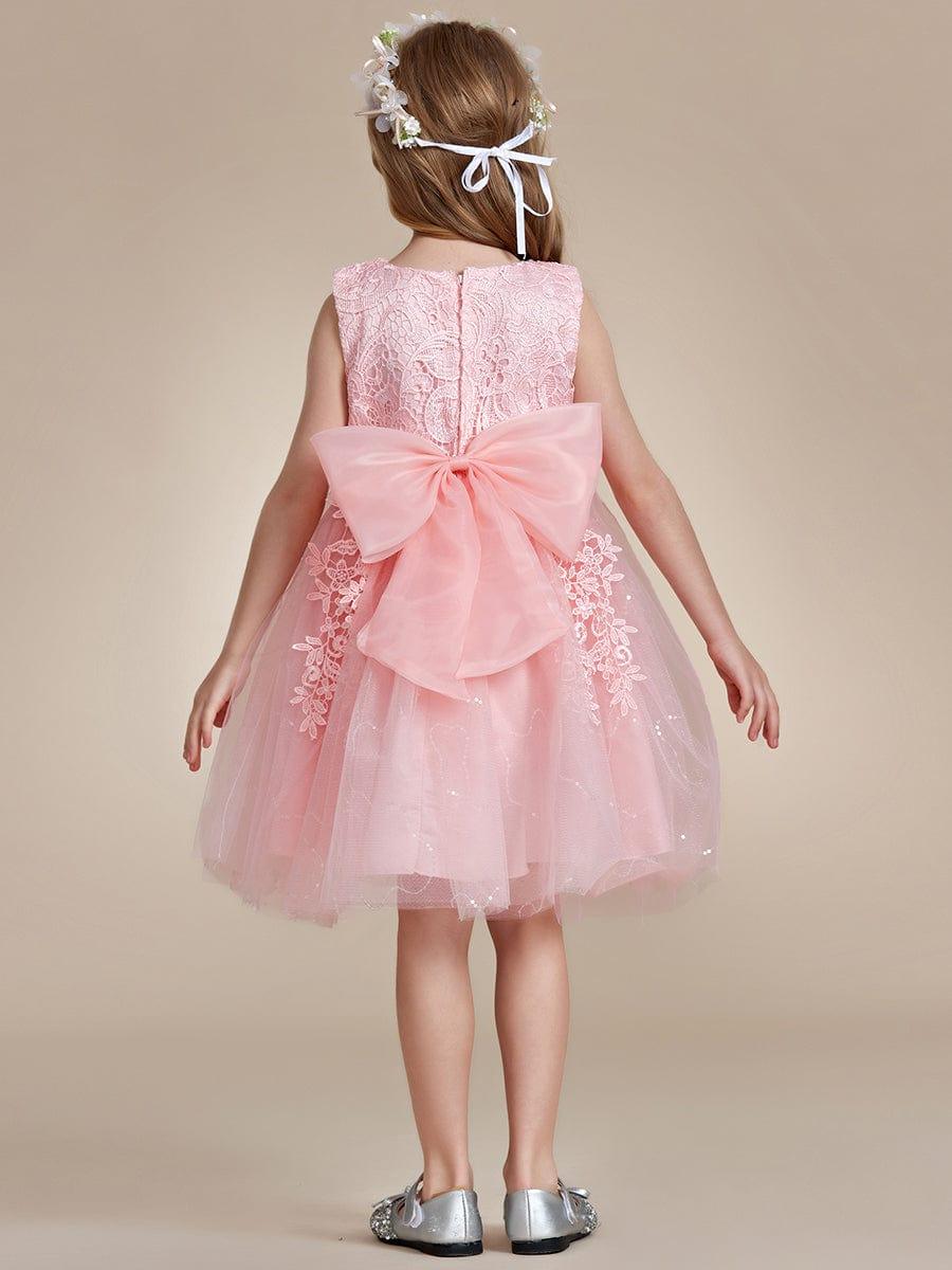 VIANNE|Elegant Lace Sleeveless Embroidered A-Line Flower Girl Dress with Bowknot