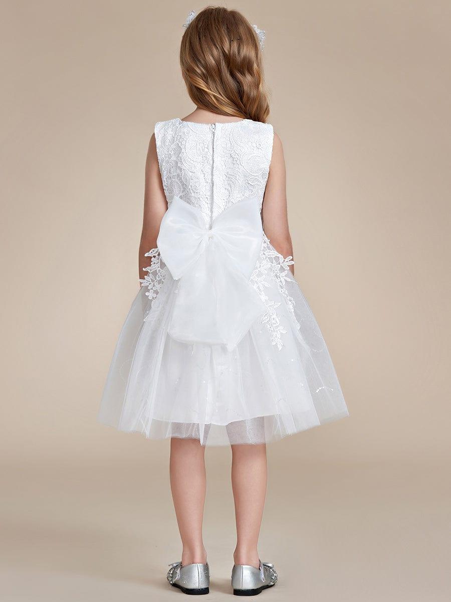 VIANNE|Elegant Lace Sleeveless Embroidered A-Line Flower Girl Dress with Bowknot