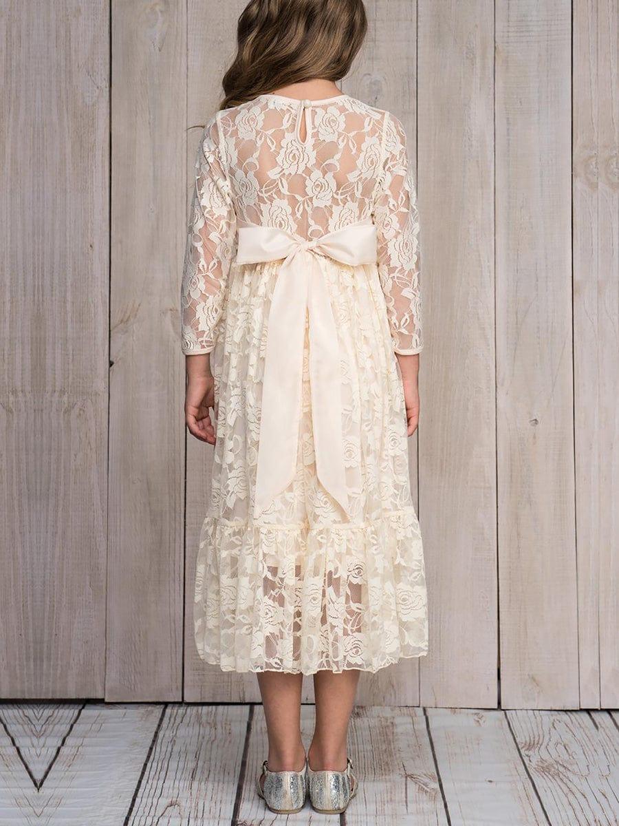 TIALORA|Pure Lace Long-Sleeve Round Neckline Flower Girl Dress