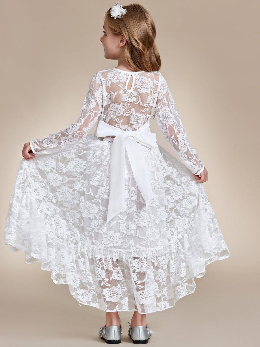 TIALORA|Pure Lace Long-Sleeve Round Neckline Flower Girl Dress