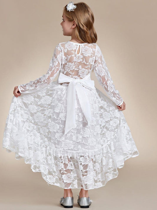TIALORA|Pure Lace Long-Sleeve Round Neckline Flower Girl Dress