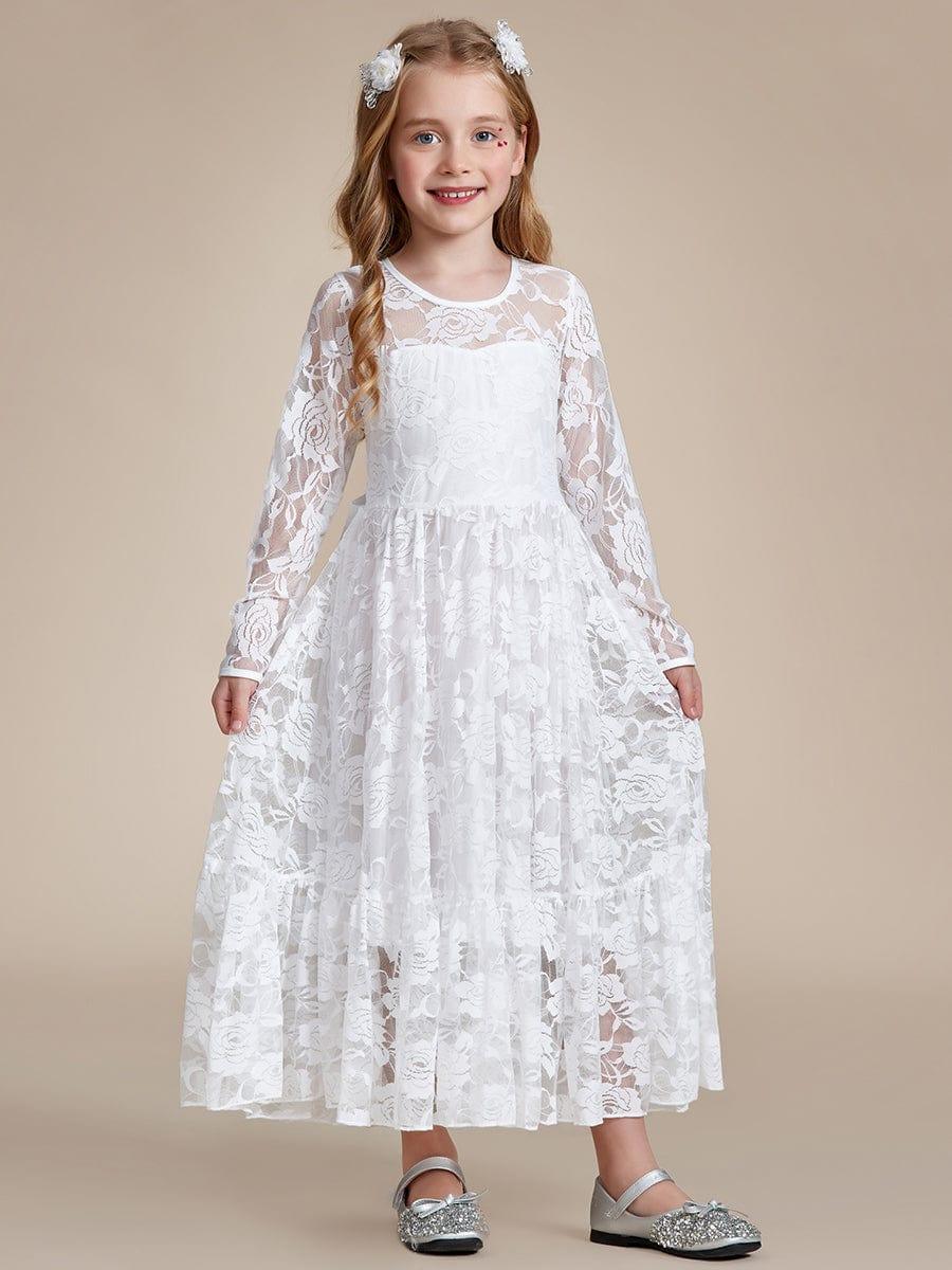 TIALORA|Pure Lace Long-Sleeve Round Neckline Flower Girl Dress