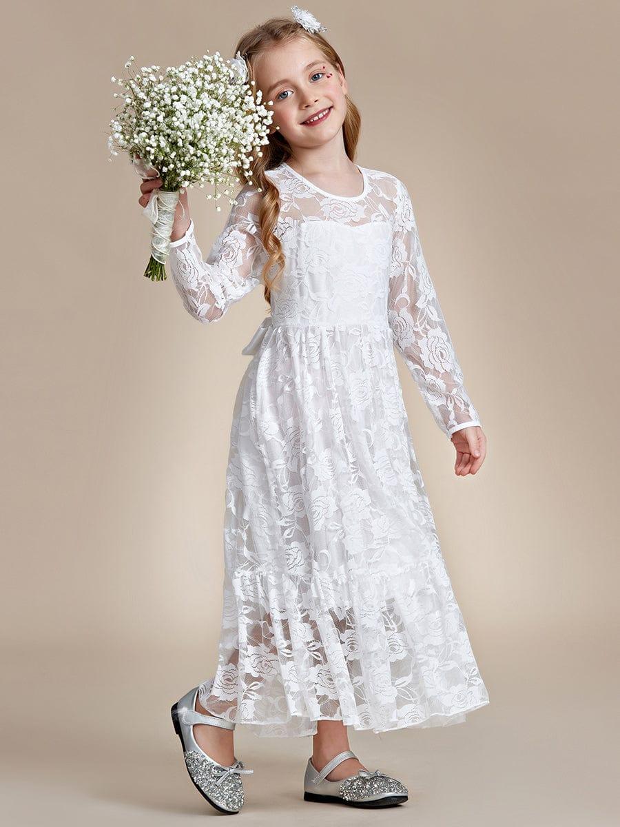 TIALORA|Pure Lace Long-Sleeve Round Neckline Flower Girl Dress