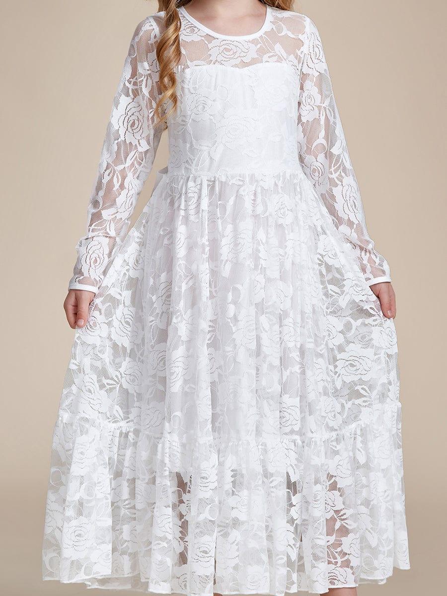 TIALORA|Pure Lace Long-Sleeve Round Neckline Flower Girl Dress