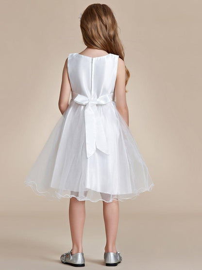 ROSABELLE|Sequin Bodice Double hemline Short Flower Girl Dress with Bowknot