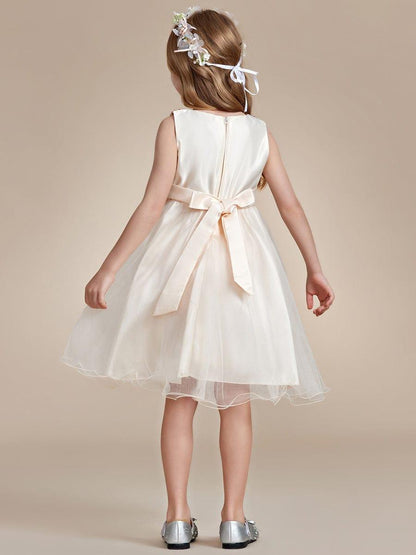 ROSABELLE|Sequin Bodice Double hemline Short Flower Girl Dress with Bowknot