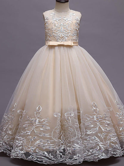 AURIENNA|Gorgeous Applique Princess Dress for Flower Girl with Bowknot