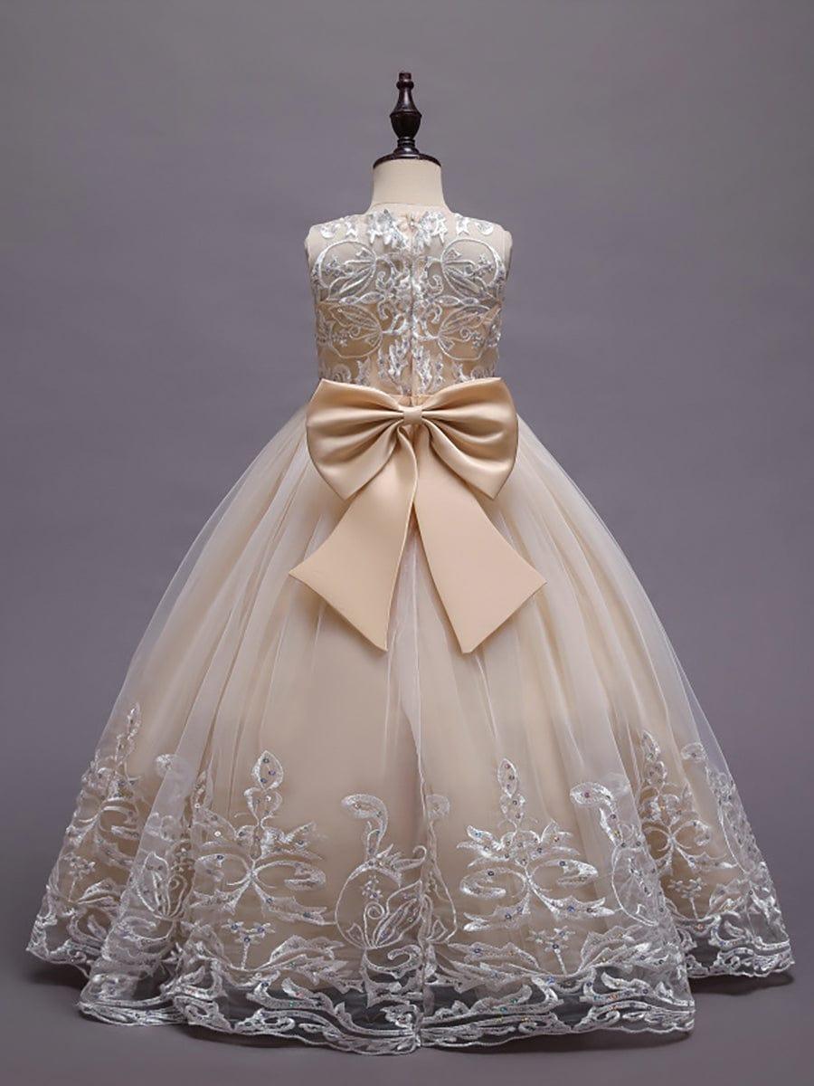 AURIENNA|Gorgeous Applique Princess Dress for Flower Girl with Bowknot