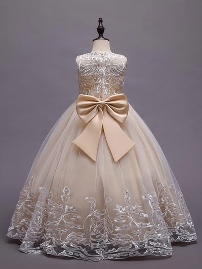 AURIENNA|Gorgeous Applique Princess Dress for Flower Girl with Bowknot