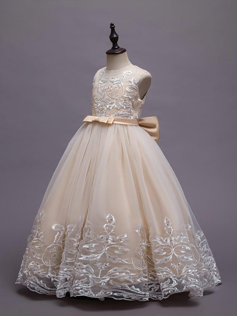 AURIENNA|Gorgeous Applique Princess Dress for Flower Girl with Bowknot