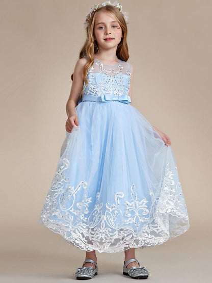 AURIENNA|Gorgeous Applique Princess Dress for Flower Girl with Bowknot