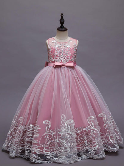AURIENNA|Gorgeous Applique Princess Dress for Flower Girl with Bowknot